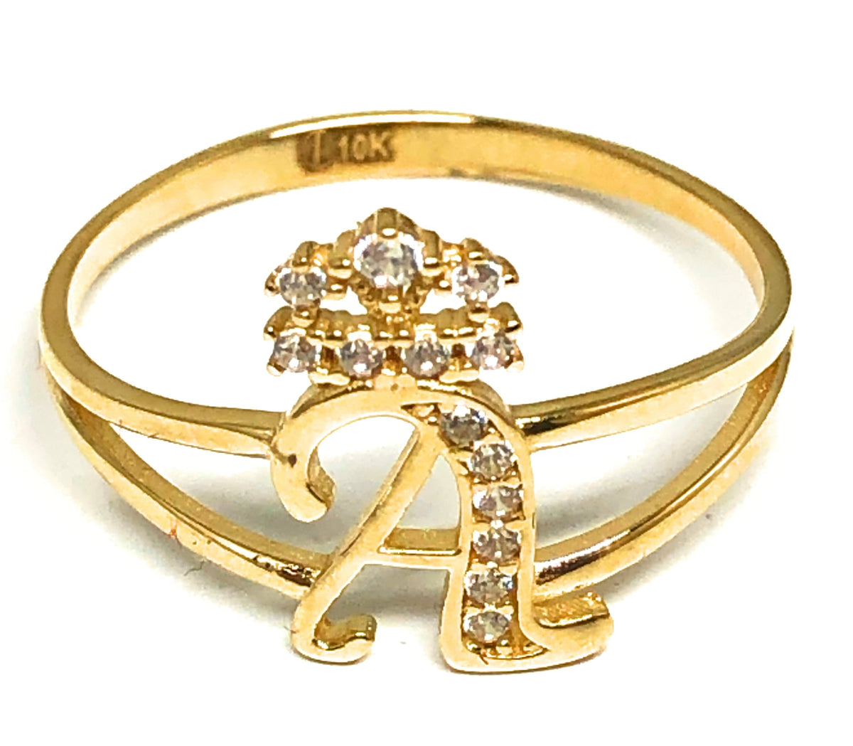 Ladies 10K Yellow Gold Solid Round Clear CZ  Crown Ring Size 4-10 