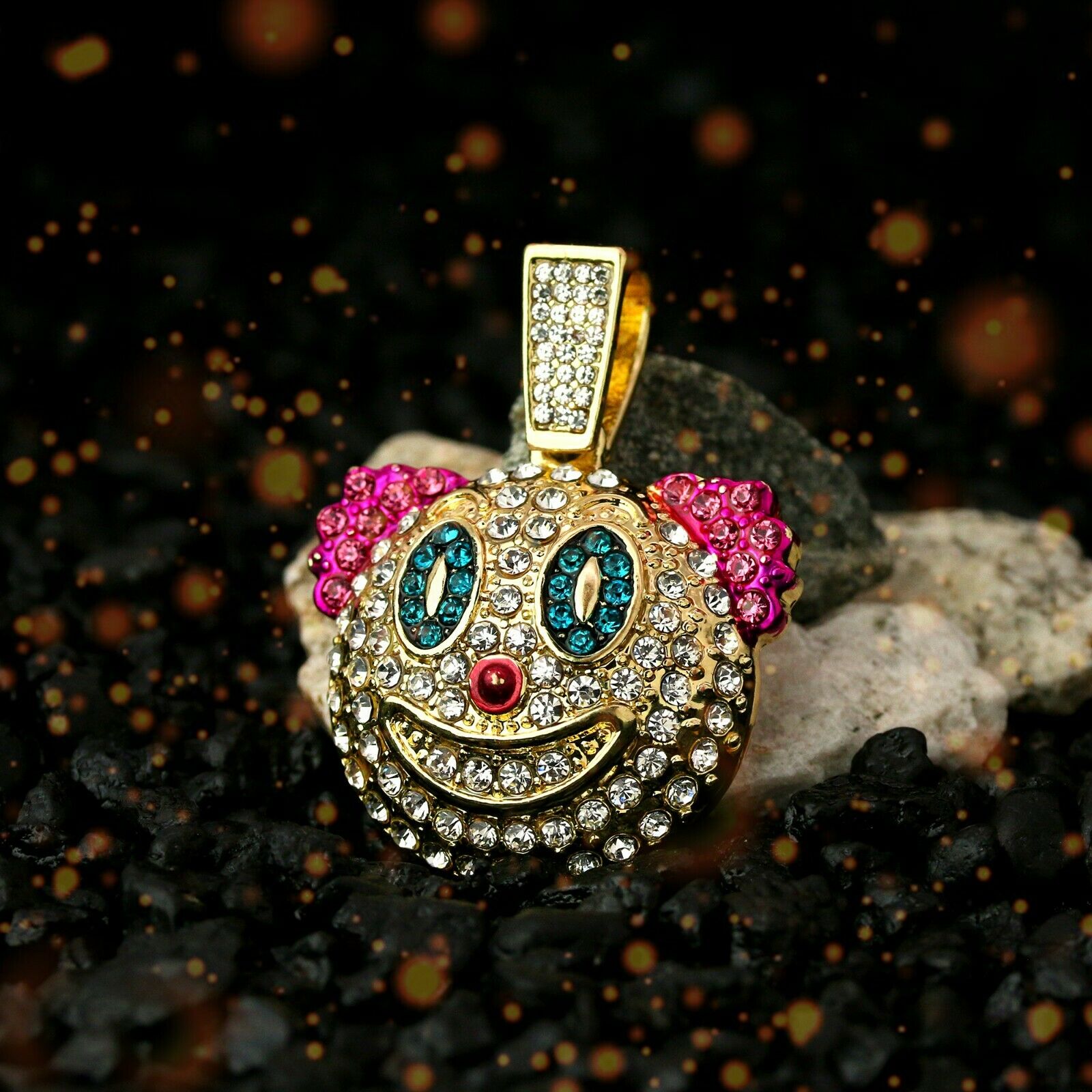 Clown 4 Pcs Set Cuban, Tennis Clear Cz & Rope Chain Bundle Gold PT