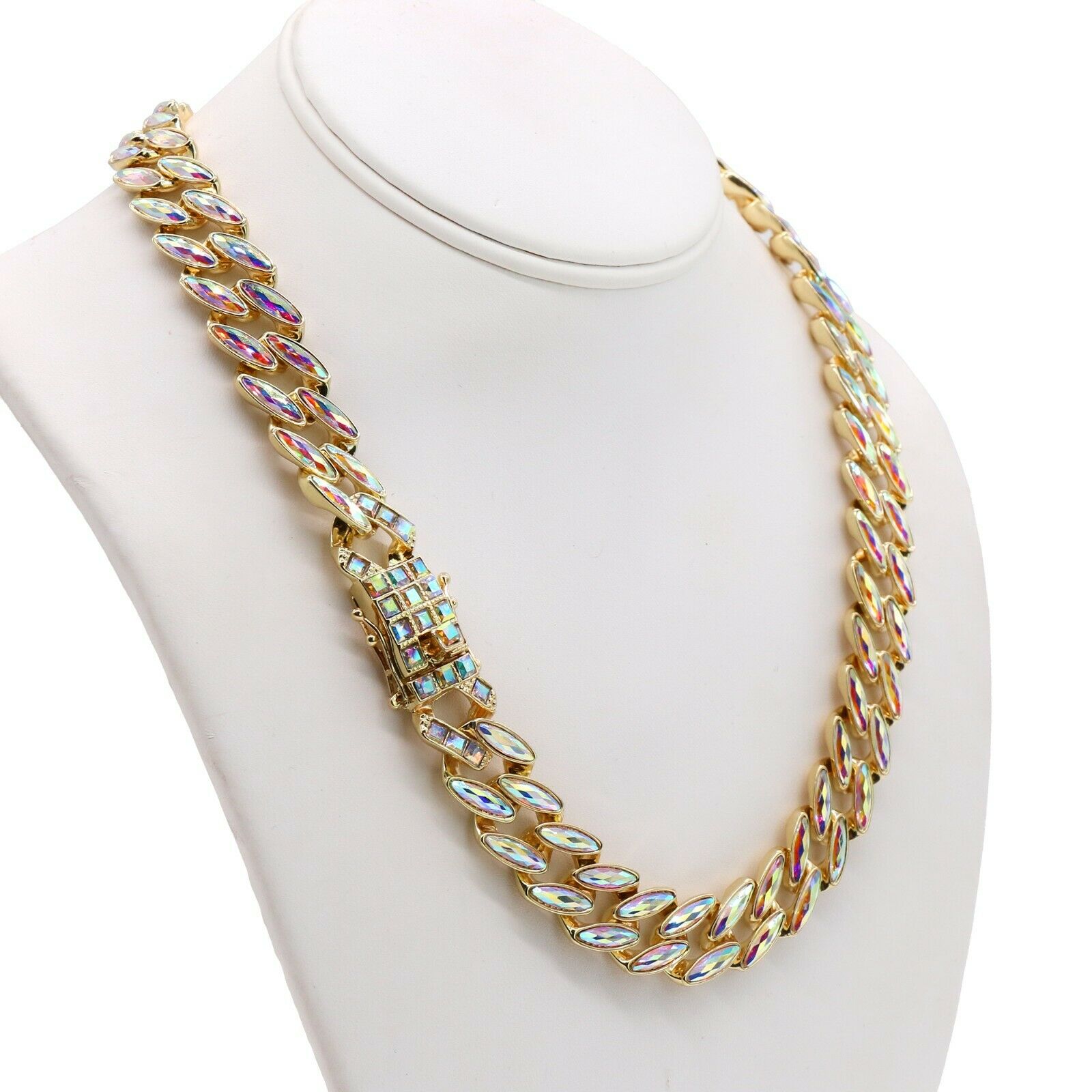 High Fashion Gold Plated AB Cuban Tennis Chains & Cz Purple Eye Squid Pendant