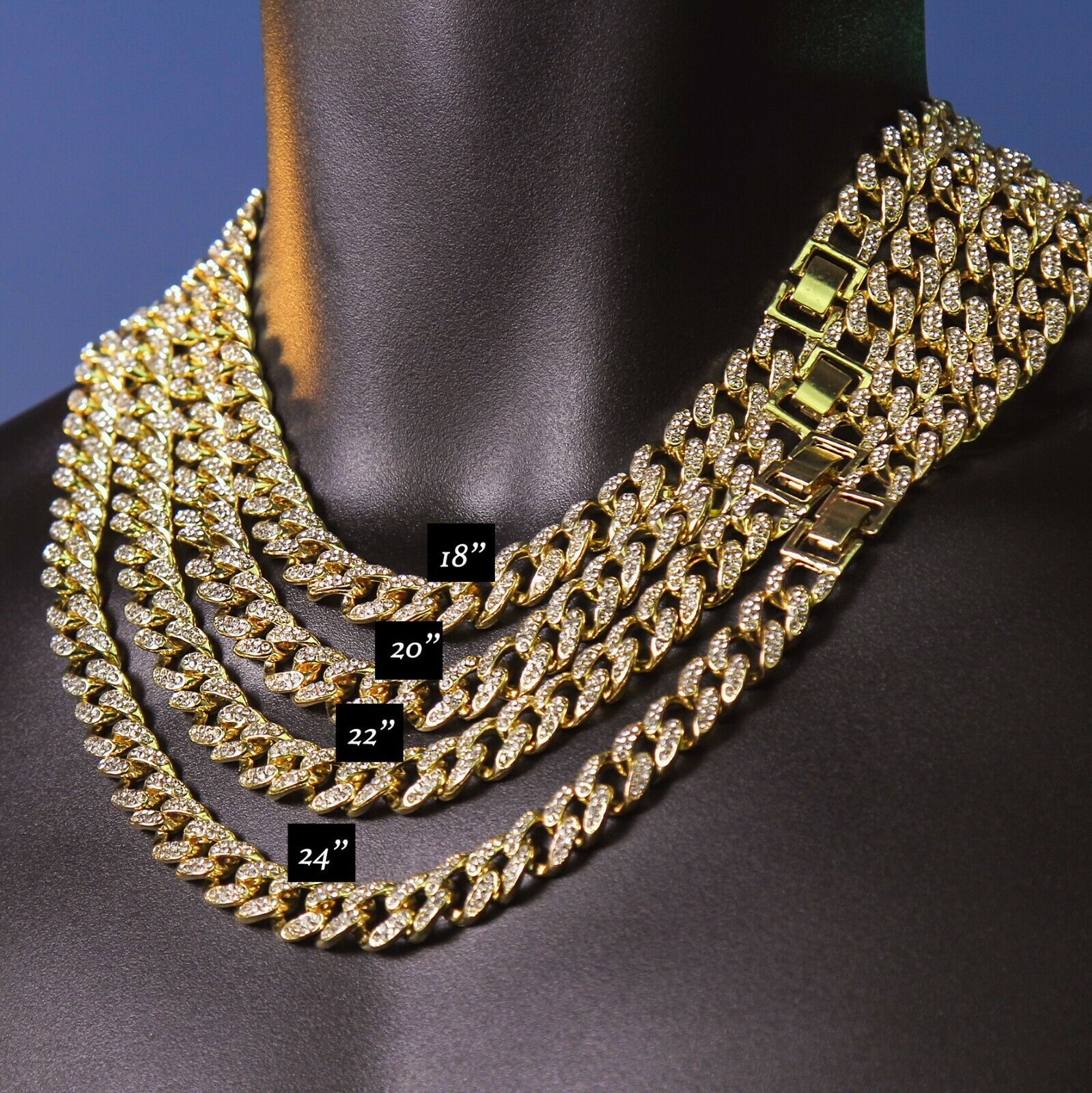 2pc Hip Hop Fully Iced Large Gold Plated Grenade Pendant Cuban Chain 18" -24"