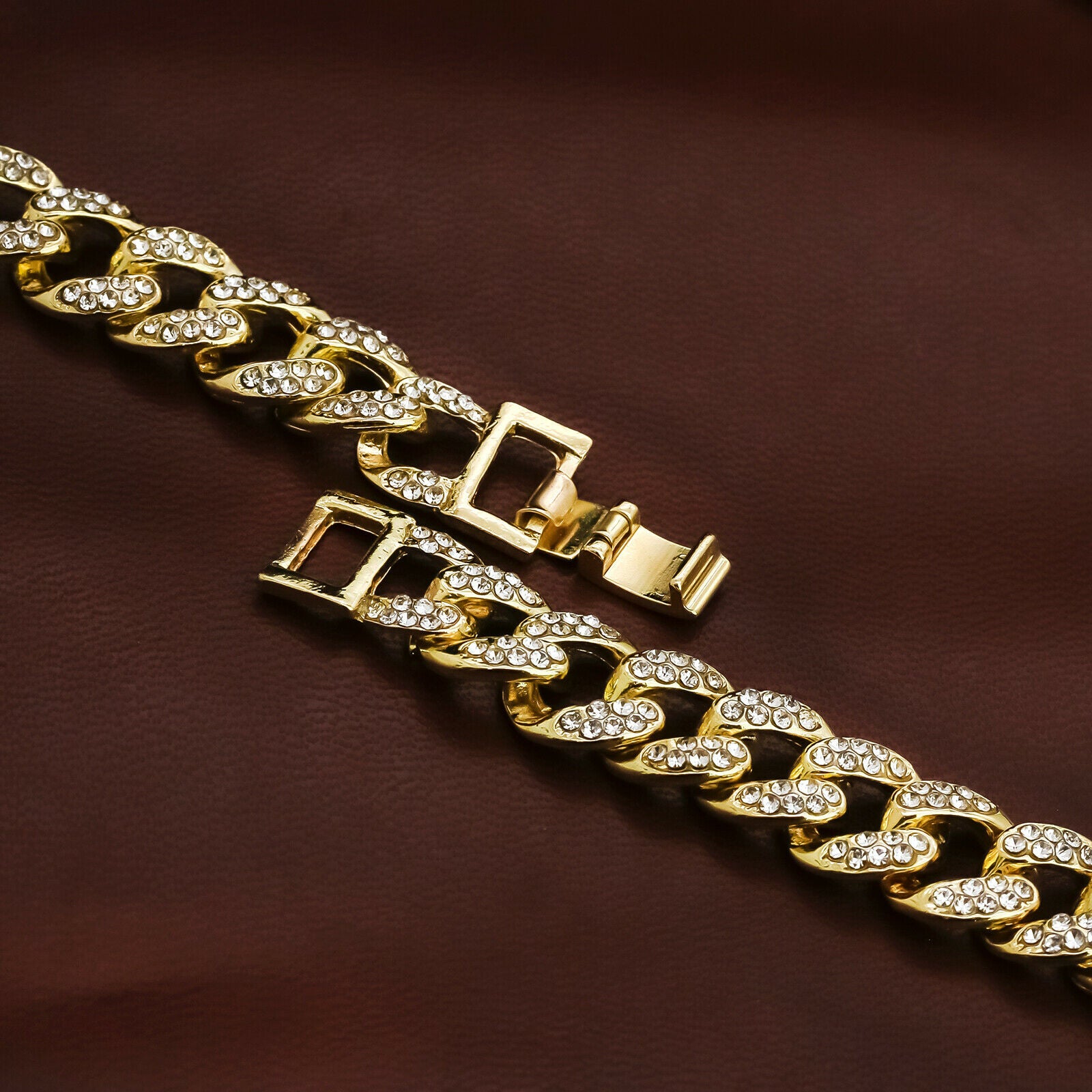 4 Pcs Cz King Crown Set Exotic Spike Cuban Chain, Tennis Chain & Miami Cuban Chain Bundle Gold PT