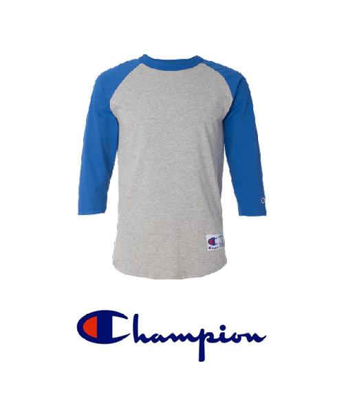 Champion brand baseball tee for custom printing with UGP