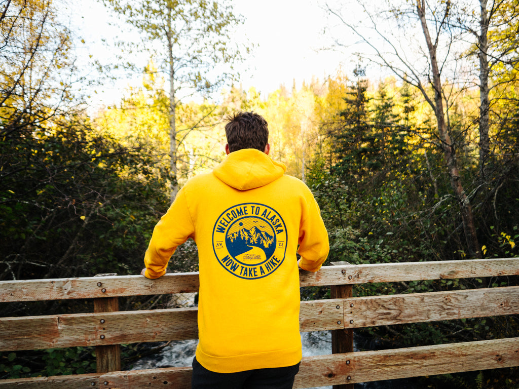 2019 fall collection yellow take a hike hoodie back