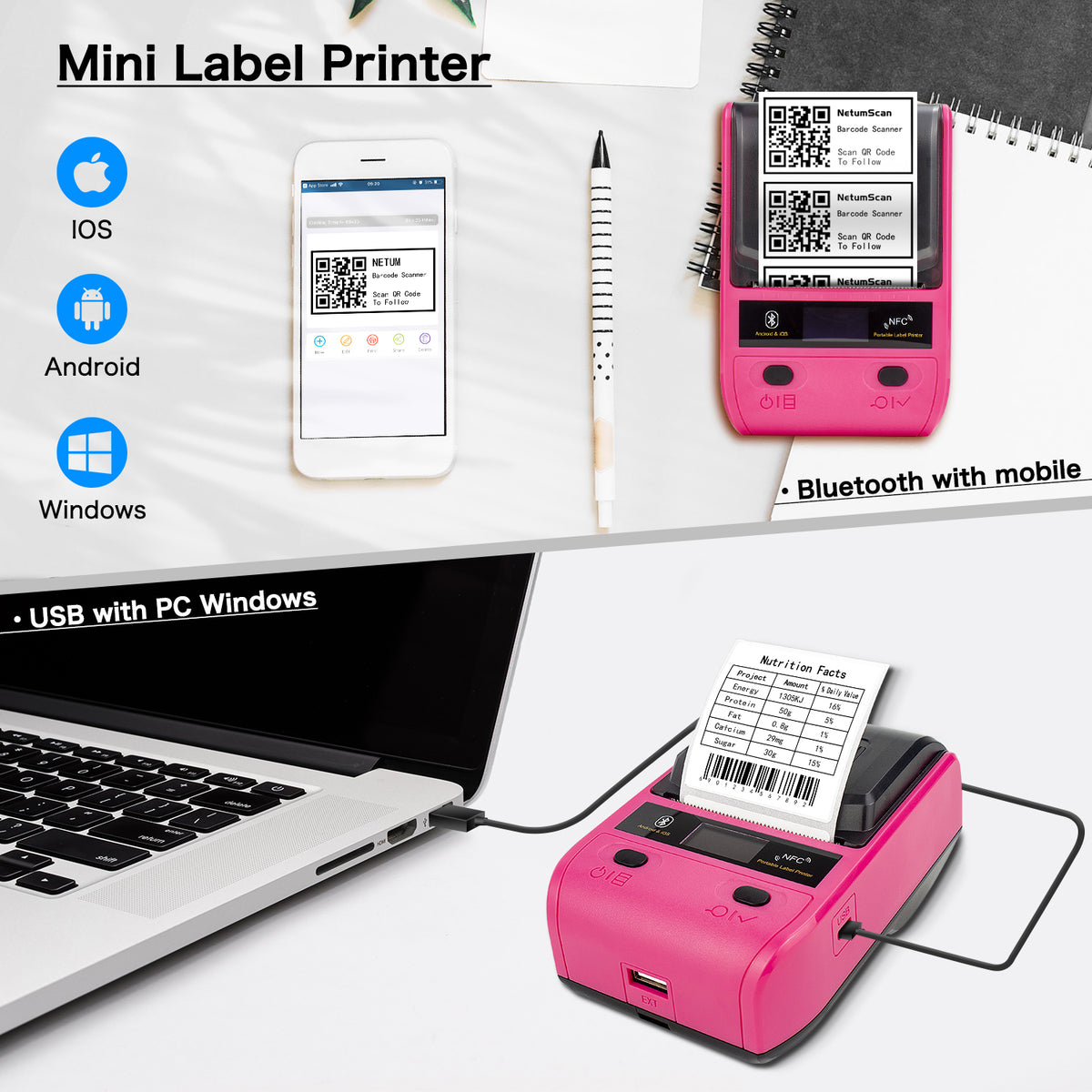 NetumScan Portable Bluetooth Label Maker, Thermal Labe – NETUM