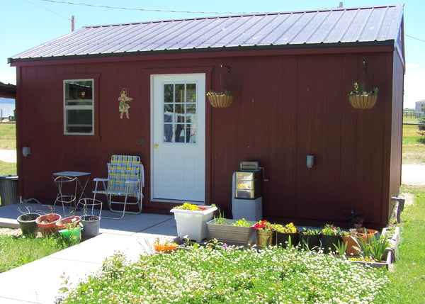 Shop with flower beds