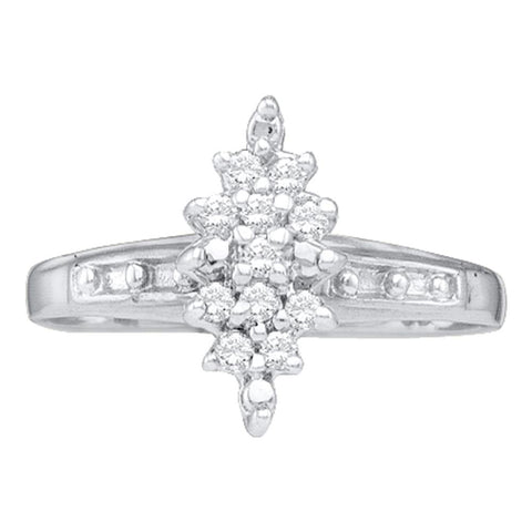 10kt White Gold Womens Round Diamond Marquise-shape Cluster Ring 1/10 Cttw