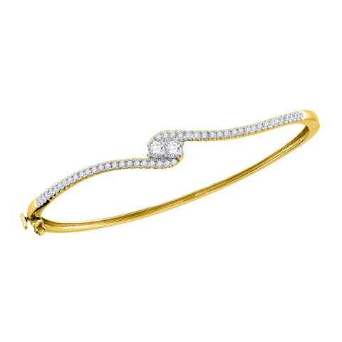 14kt Yellow Gold Womens Round Diamond 2-stone Bypass Bangle Bracelet 3/4 Cttw