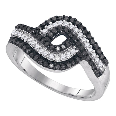 10k White Gold Black Colored Round Diamond Womens Woven Striped Fine Cocktail Band 1/2 Cttw