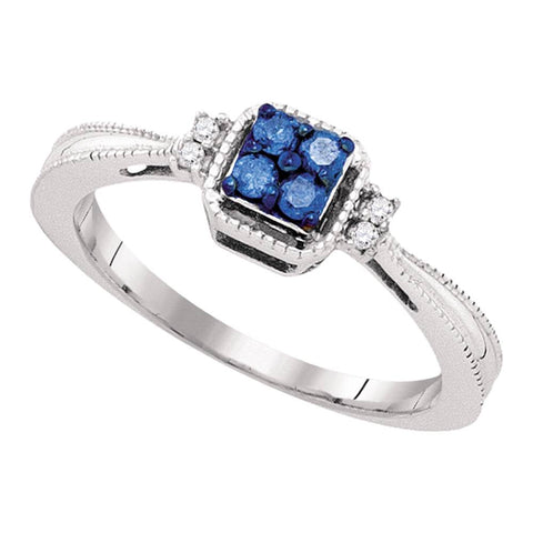10k White Gold Blue Colored Round Diamond Womens Simple Cluster Band Ring 1/6 Cttw