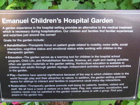 Sign explaining the purpose of Emmanuel Children's Hospital Garden
