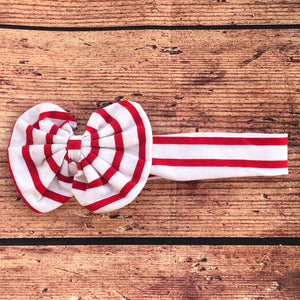 Red & White Thin Stripe Hair Bow Hair Wrap