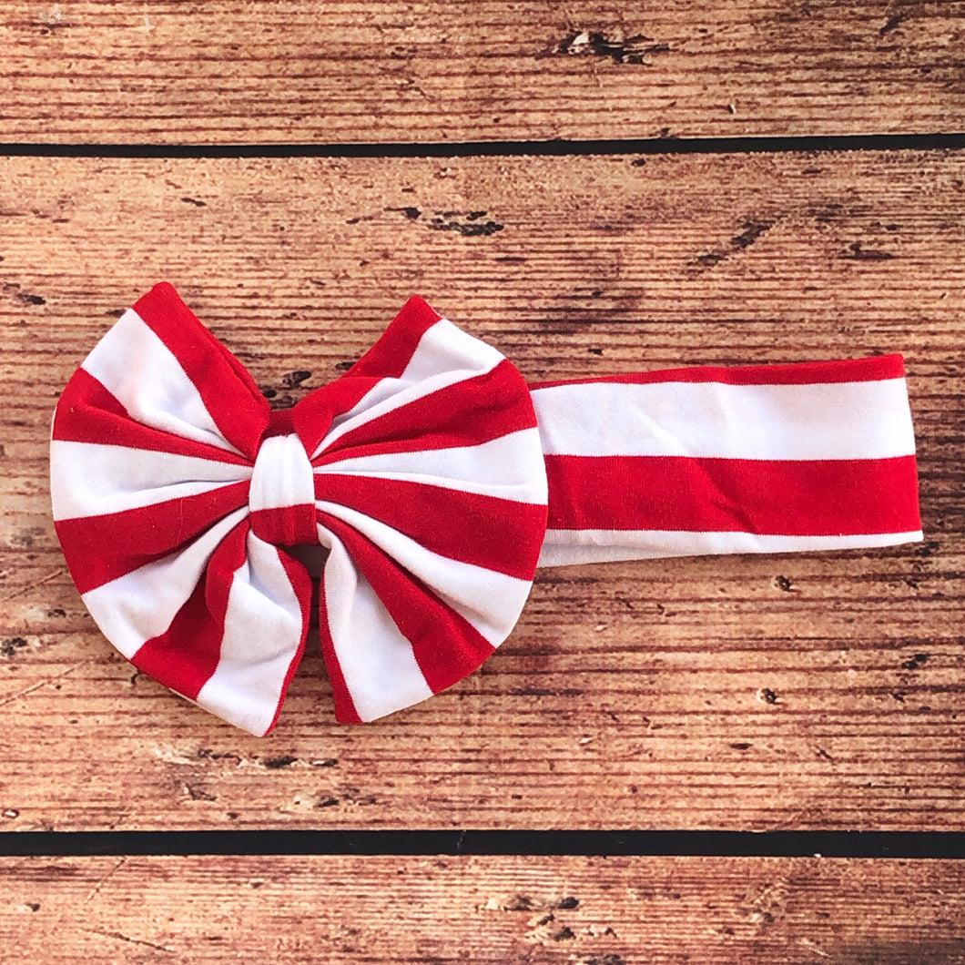 Red & White Thick Stripe Hair Bow Hair Wrap