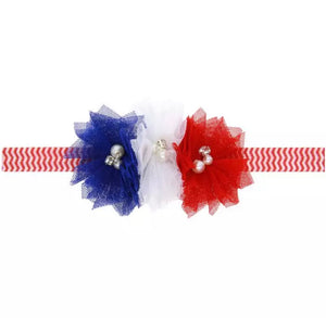 Red, White, & Blue Pearl Flowers on Chevron Headband