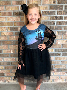 House on Haunted Hill Lace Sleeve Tutu Dress