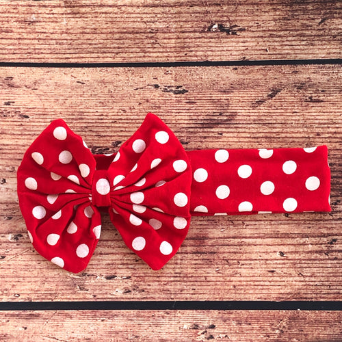 Red Polka Dot Hair Bow Hair Wrap