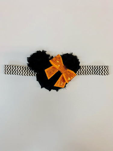 3” • Minnie Rosette Orange & Black Chevron Hair Wrap