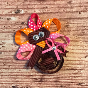 3" • Pink & Brown Turkey Loop Hair Bow