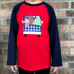 Embroidered Plaid Christmas Truck Raglan