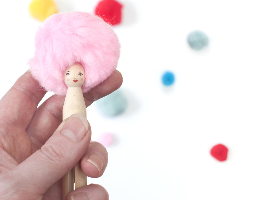 pink pom pom trapeze artists pegdoll for circus troupe DIY tutorial by Red Hand Gang