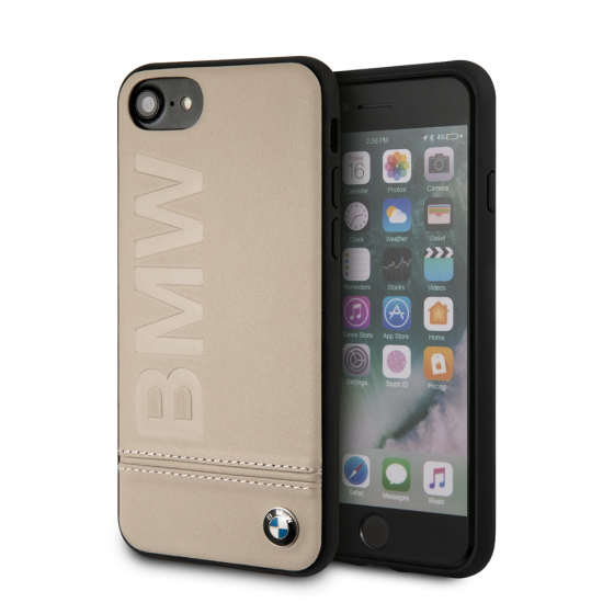 Ter ere van Brouwerij eindeloos BMW iPhone 8 & iPhone 7 Taupe Genuine Leather Hard Case
