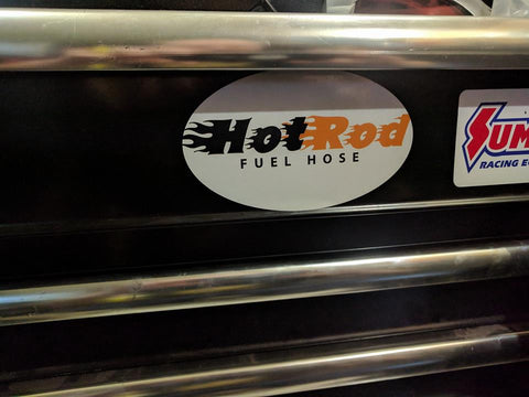 Hot Rod fuel hose on a toolbox with summit racing logo
