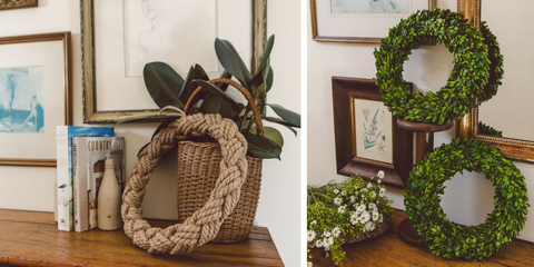 displaying wreaths on hallway tables