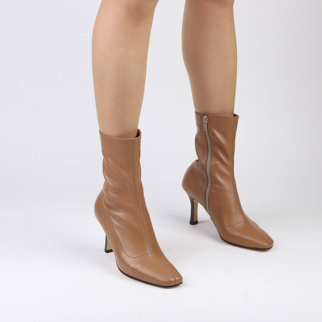 plain flat round toe camel boots