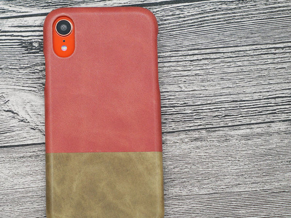 Coral iPhone XR with Rosewood Pink leather case