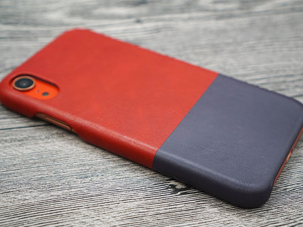 Coral iPhone XR with Crimson Red leather case