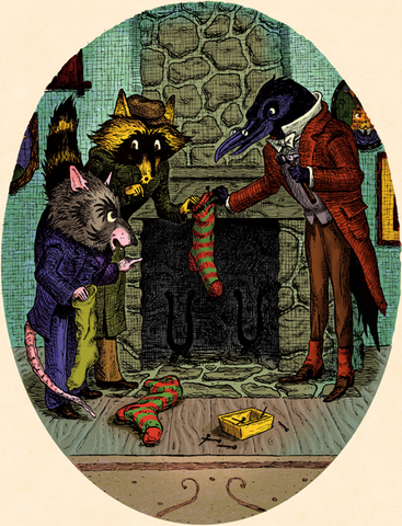 Messrs. Possum, 'Coon and Crow hang stockings