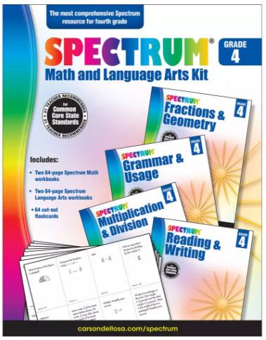 Spectrum Math & Language Arts Workbooks and Flash Cards Kit, Grade 4