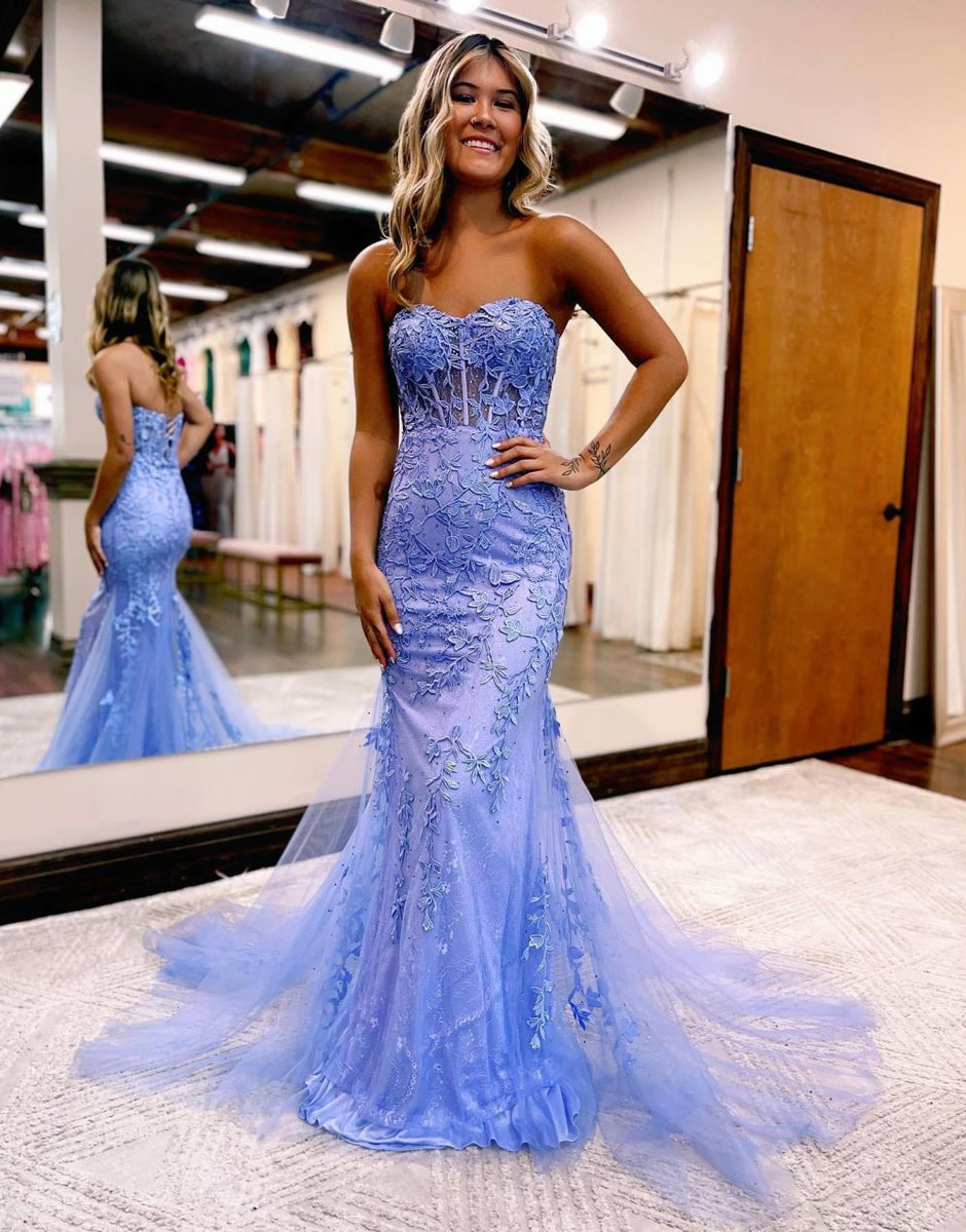 Mermaid Strapless Corset Back Prom Dress With Appliques Prom Dress