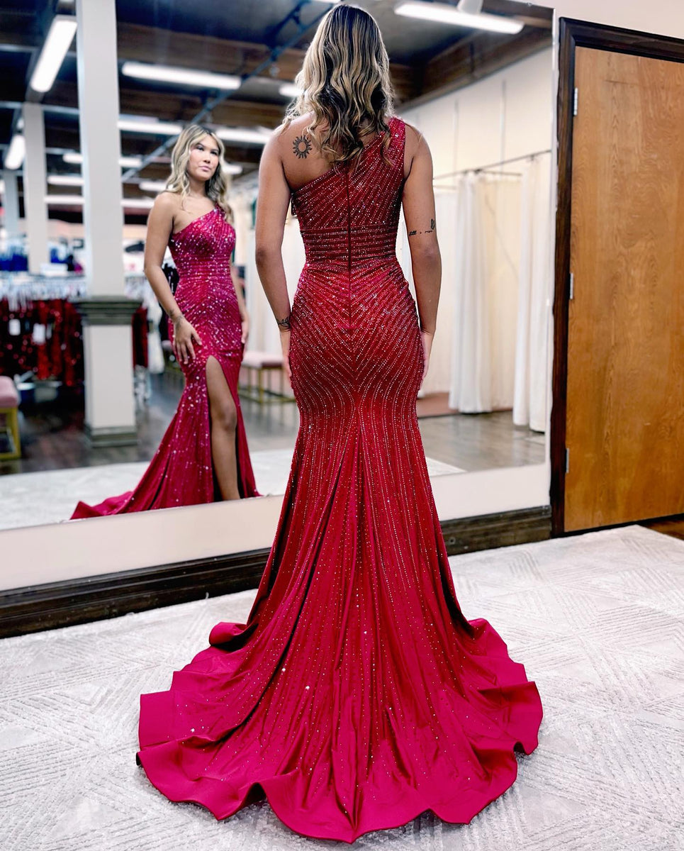 Red Mermaid One Shoulder Prom Dress With Split Prom Dress 2023 Berlinnova 2517