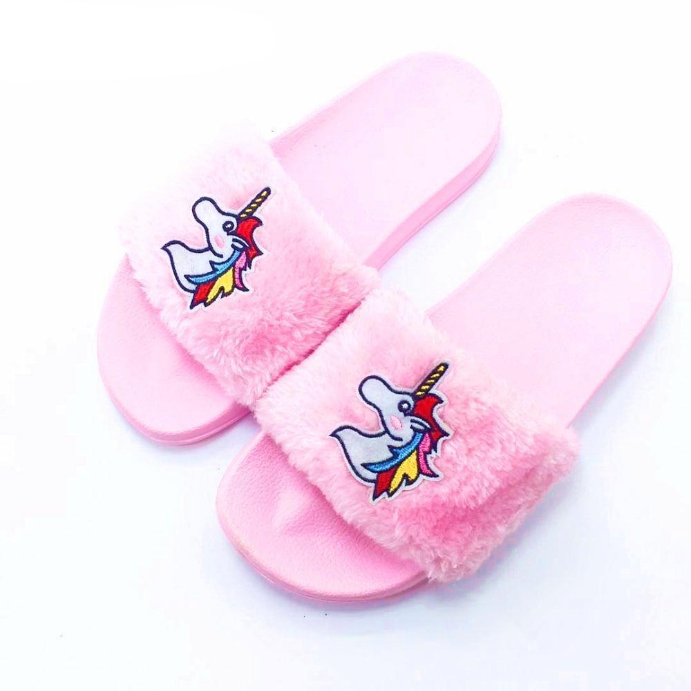 pink fuzzy flip flop slippers