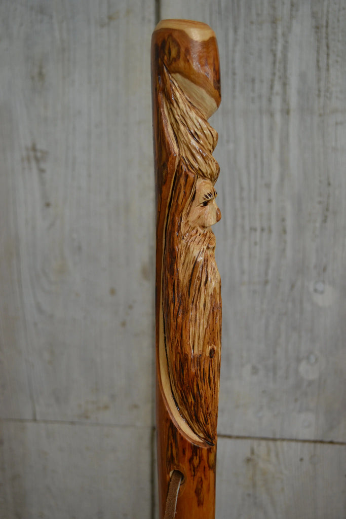 Wood Spirit Walking Stick Hickory Hiking Staff With Woodspirit Carvin Creation Carvings 2056