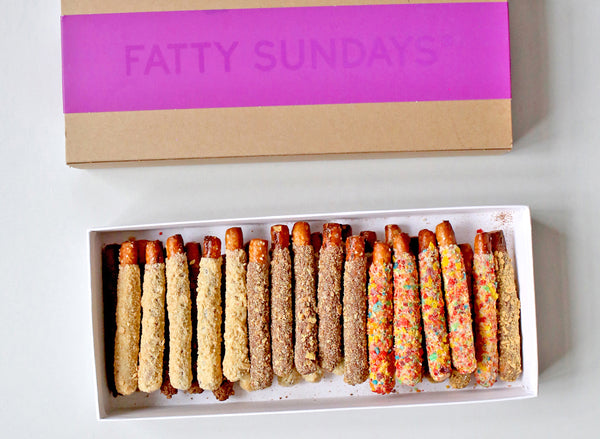 Box of Fatty Sundays Cereal Chocolate Covered Pretzel Rods