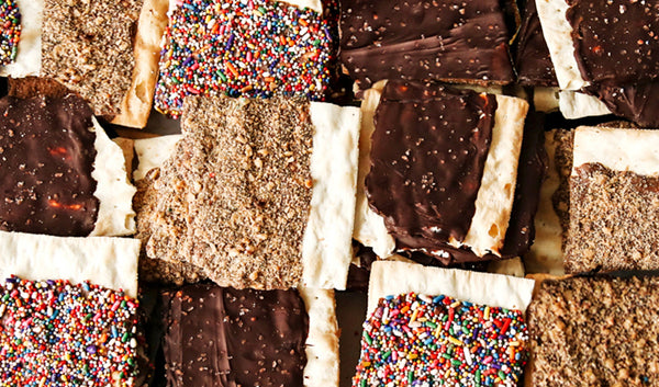 Chocolate covered matzah in assorted flavors