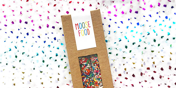 Kraft box of two pretzels with rainbow sprinkles and customized design