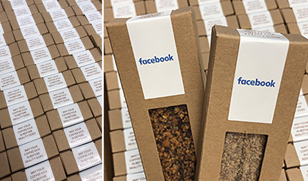 Kraft boxes of two pretzels with assorted flavors and Facebook logo design
