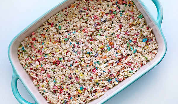 Rice krispies treats with fruity pebbles cereal
