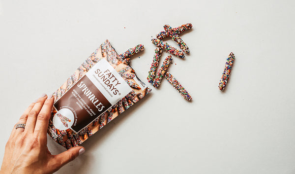Gluten free dark chocolate chocolate covered pretzels falling out of bag