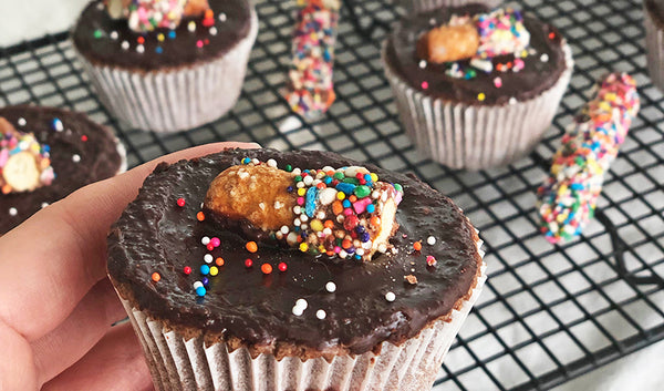 Nutella cupcakes with rainbow sprinkles pretzel pieces
