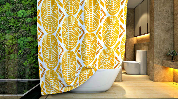 yaytoonday yellow-african-masks-shower-curtain-yellow-african-print-curtains