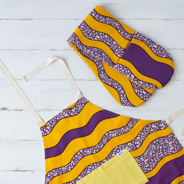 purple yellow african print fabric apron oven mits mothers day gift guide