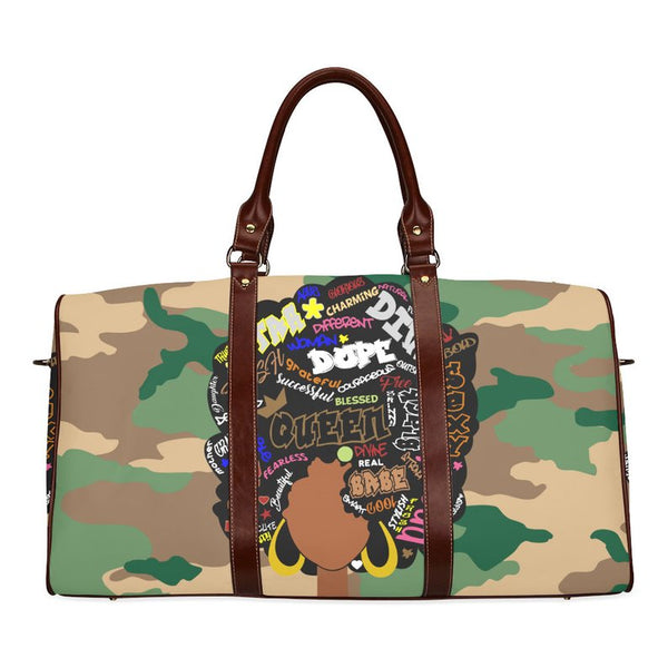 camouflage afrocentric duffle bag black women with afro travel accessories guide