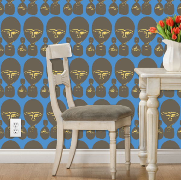 blue wallpaper with african masks nola hopkins afrocentric decor ideas