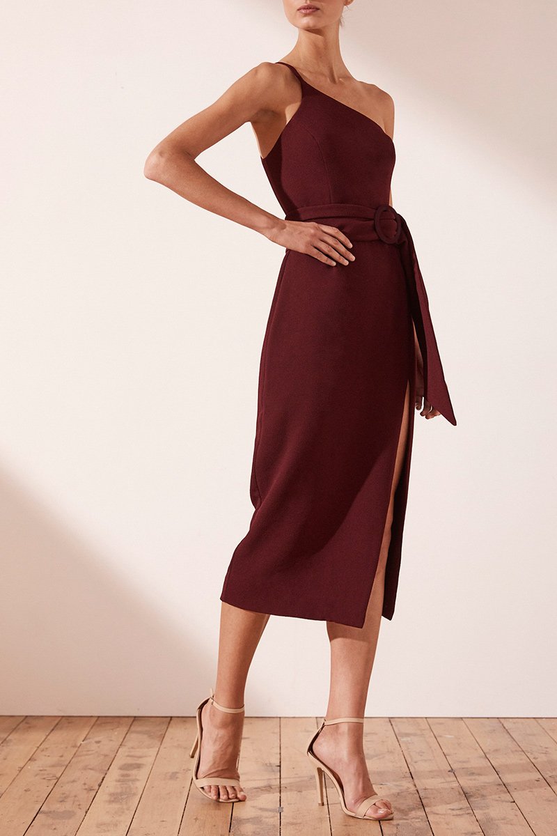 shona joy one shoulder midi dress