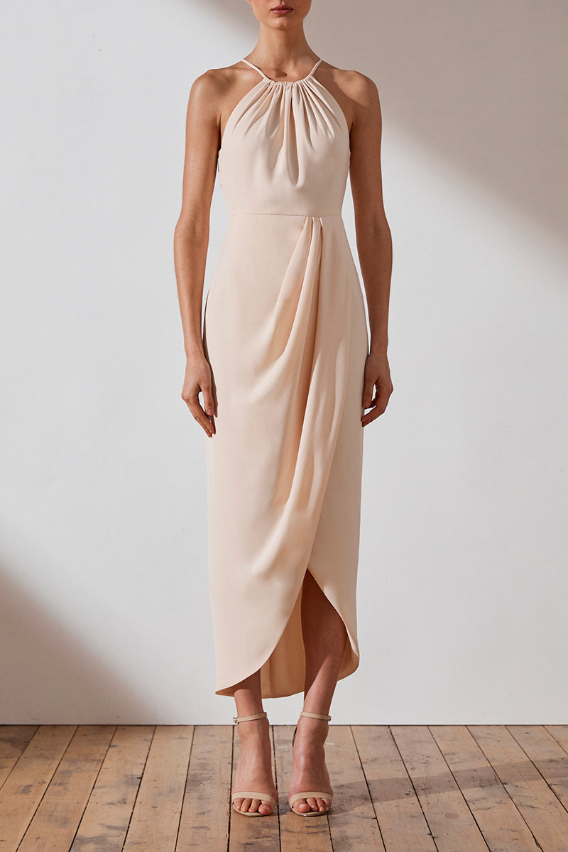 core high neck ruched dress