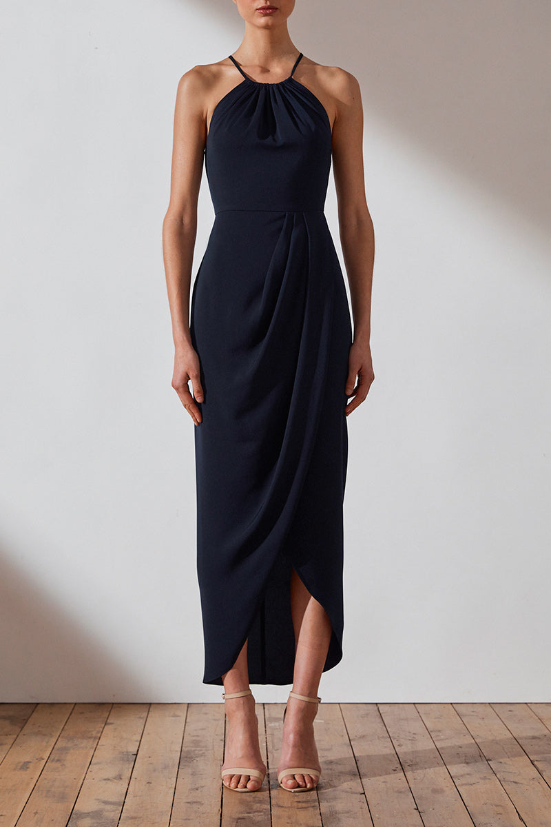 Core High Neck Ruched Dress | Navy 