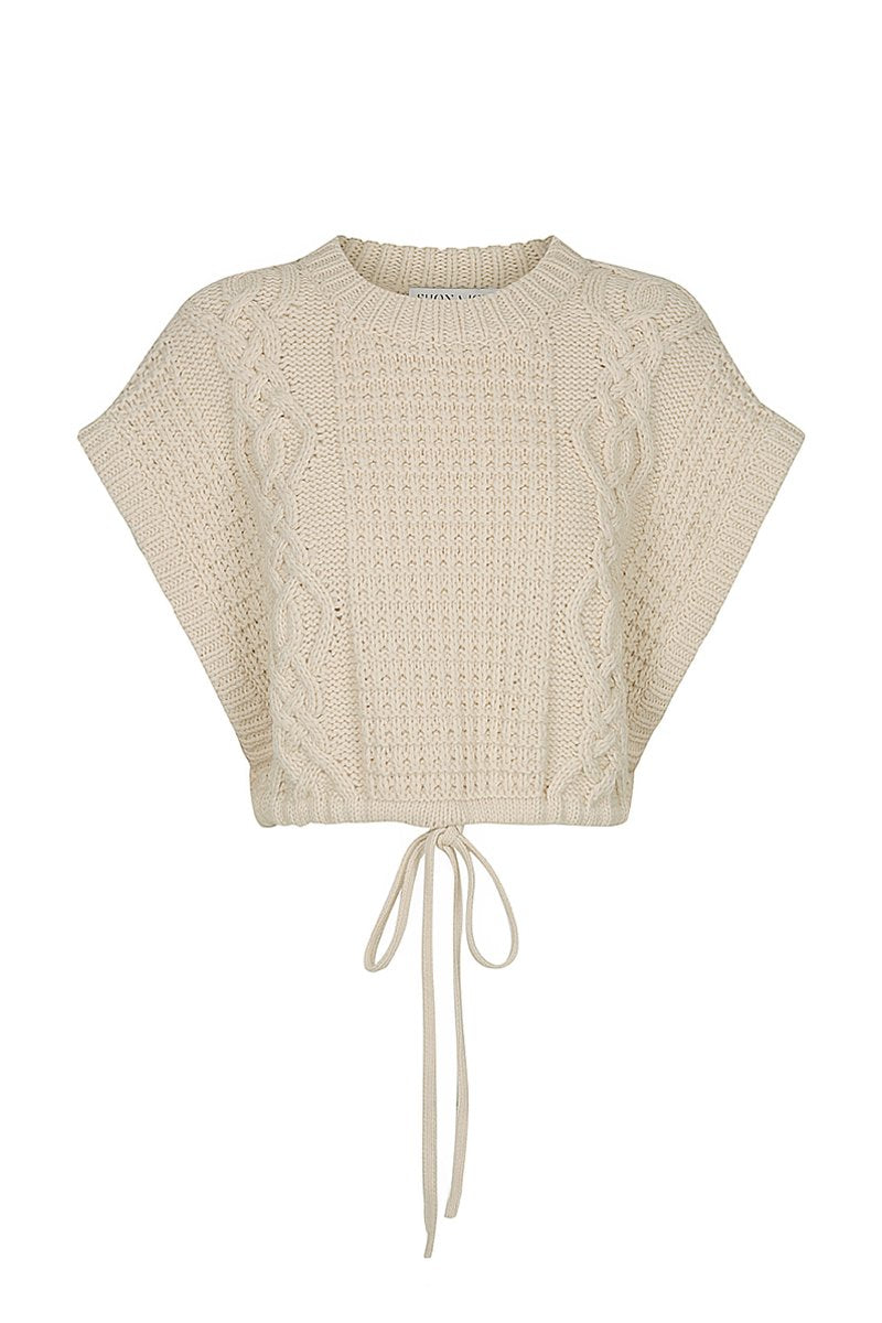 Camille Sleeveless Drawstring Cable Jumper Natural Knits Shona Joy Shona Joy International